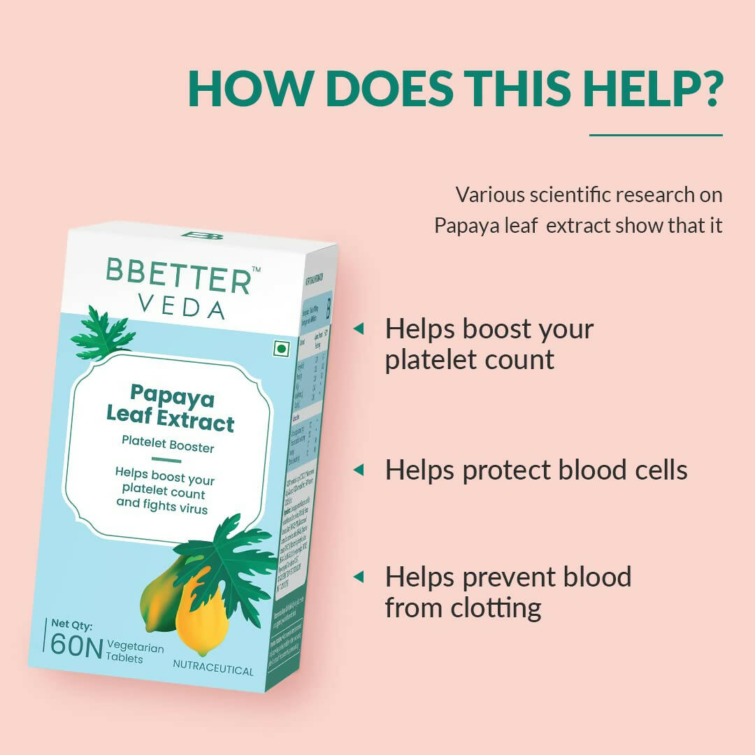 BBETTER Veda Papaya Leaf Extract Platelet Booster Tablets - Swadesiicart