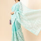 Blue Organza Paisely Embroidered Saree with Unstitched Blouse Piece - Roozal
