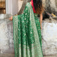 Joban Fashion Green Pure Crepe Pure Handloom Banarasi Silk Saree | Swadesiicart