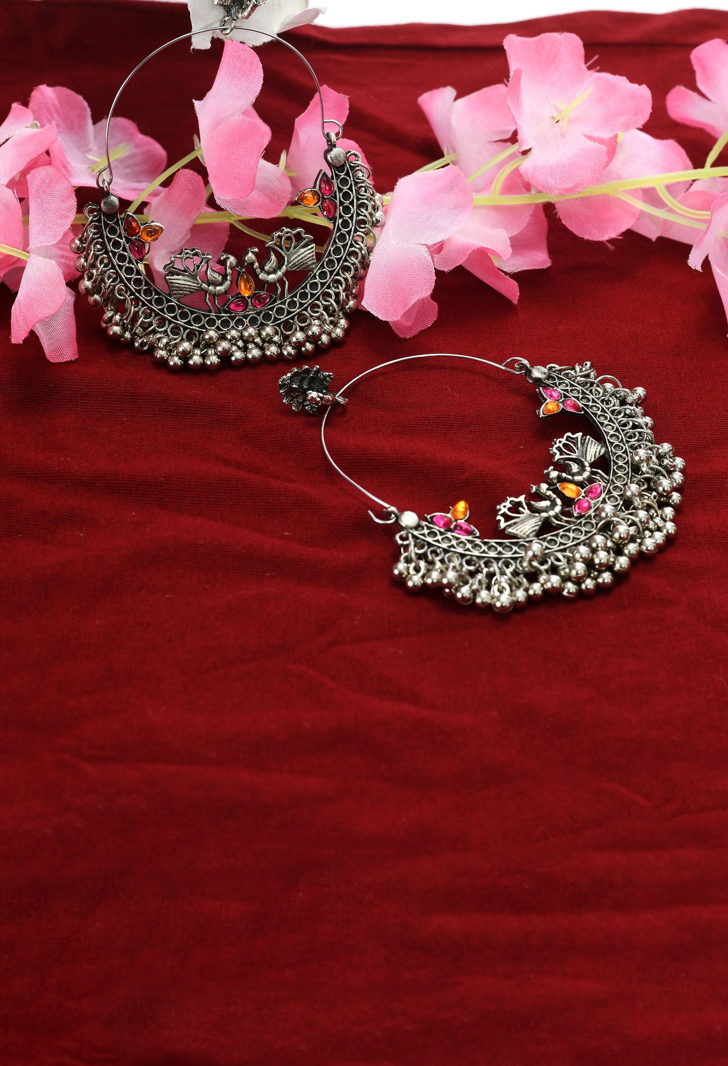 Mominos Fashion Johar Kamal Peacock Design Chandbali Earrings - Swadesiicart