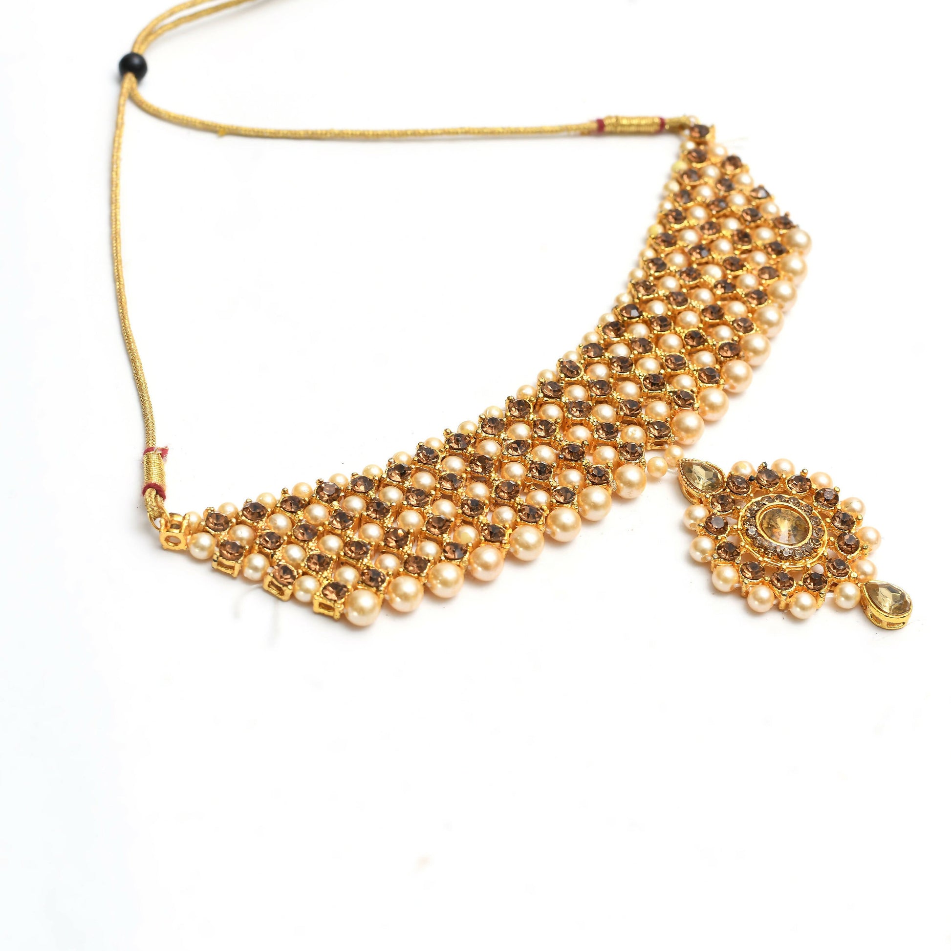 Mominos Fashion Johar Kamal Gold-Polished Brass Finish Kundan/Stone Choker For Women (Golden) | Swadesiicart