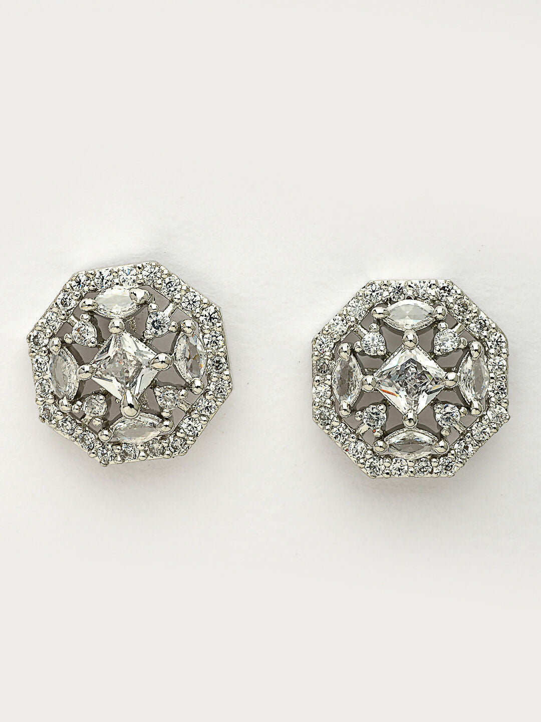 NVR Women's Silver-Plated AD- Studded Circular Shaped Studs Earring | Swadesiicart