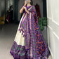 Lorenvalley Offwhite and Purple Tussar Silk Patola Print Lehenga Choli | Swadesiicart