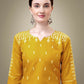 Jyoti Fashion Women's Yellow Cotton Blend Embroidery & Sequence work Kurta with Trouser & Dupatta | Swadesiicart