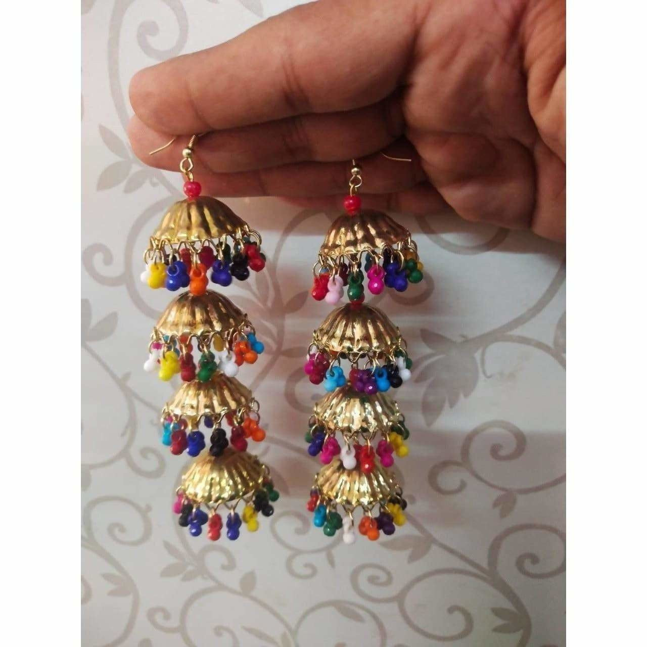 MS Fashion India Gold Color Umbrella Design With Multi Color Drops And Danglers Jhumka Earrings | Swadesiicart
