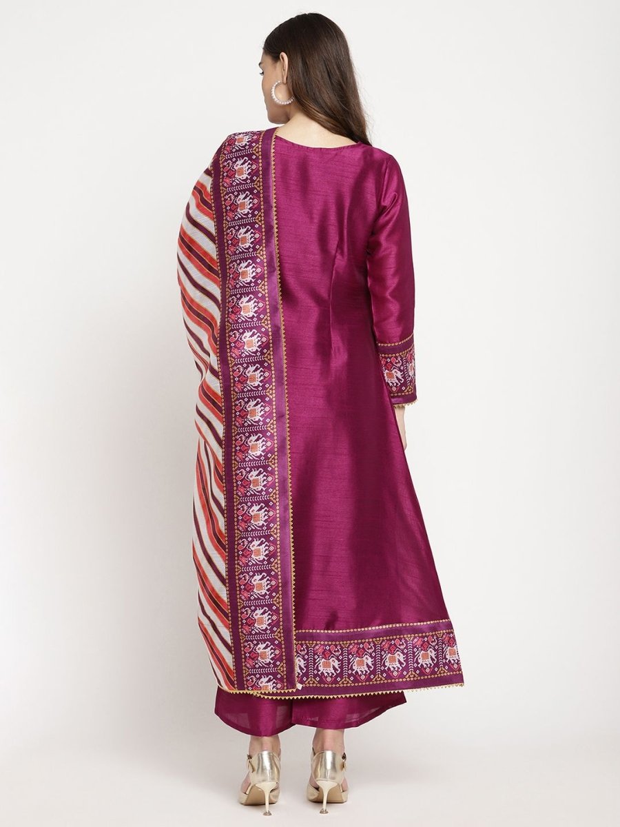 Ahalyaa Women's Purple Poly Silk Solid Kurta Palazzo Set With Dupatta | Swadesiicart