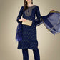 Jyoti Fashion Women's Navy Blue Cotton Magic Slub Embroidery & Sequence work Kurta with Trouser & Dupatta | Swadesiicart