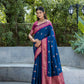 Vishnu Weaves Women's Navy-Blue Banarasi Silk Zari Woven Saree with Blouse - Swadesiicart