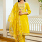 The52 Yellow Women's Beautiful Embroidered Viscose Shimmer Fabric with Straight Kurta, Pant and Dupatta Set - Swadesiicart