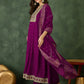 The52 Wine Women's Gorgeous Embroidered Work Vichitra Silk Fabric Flared Kurta Pant and Dupatta Set - Swadesiicart