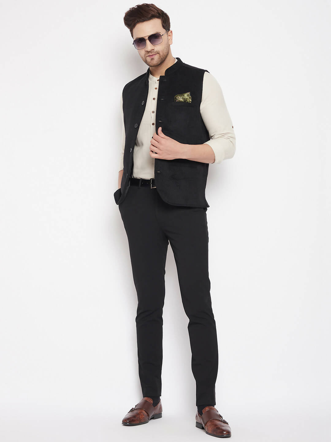Even Apparels Black Wool Men Woven Nehru Jacket | Swadesiicart