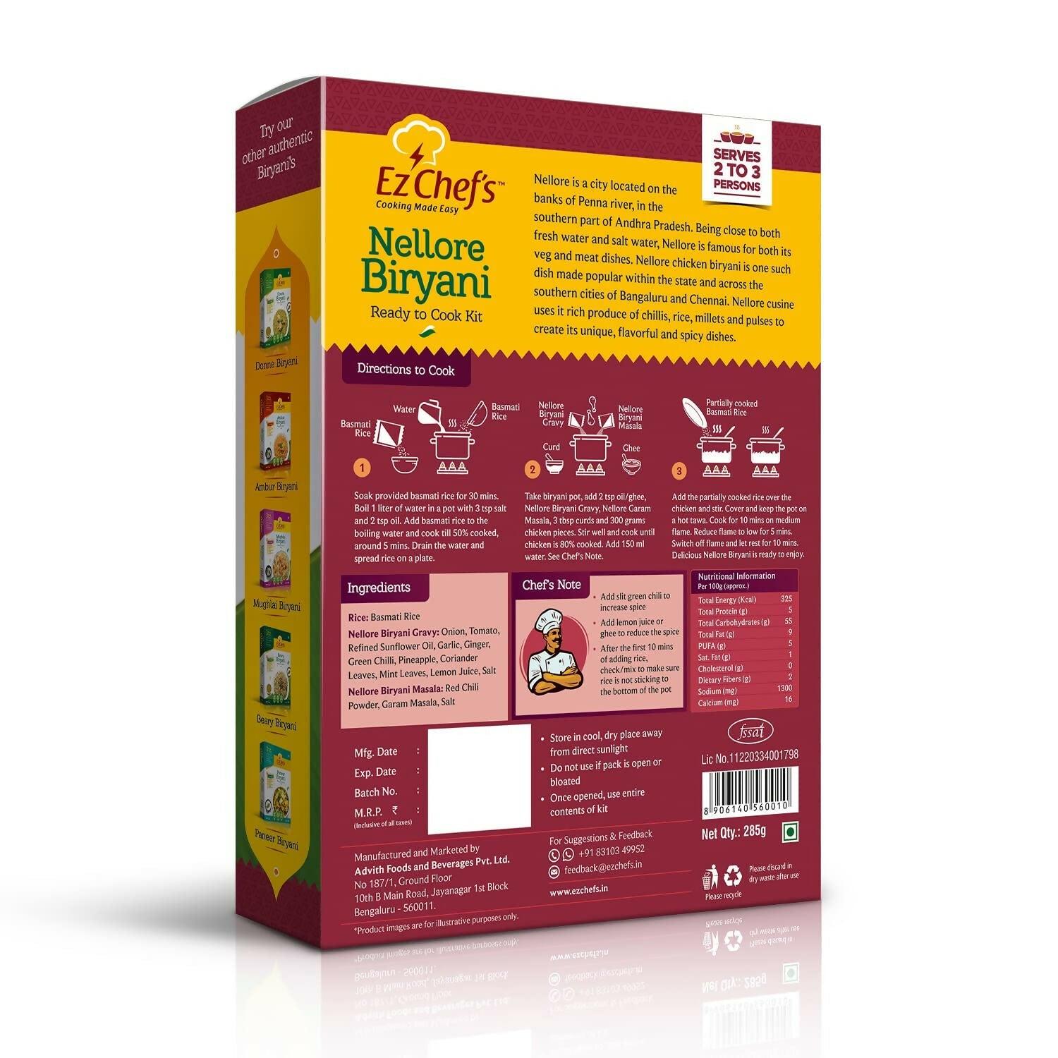 Ez Chef's Nellore Biryani Kit (Andhra Biryani) - Andhra's Famous Biryani | Swadesiicart