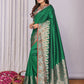 Joban Fashion Banarasi Pine Green Jacquard Woven Soft Silk Saree | Swadesiicart