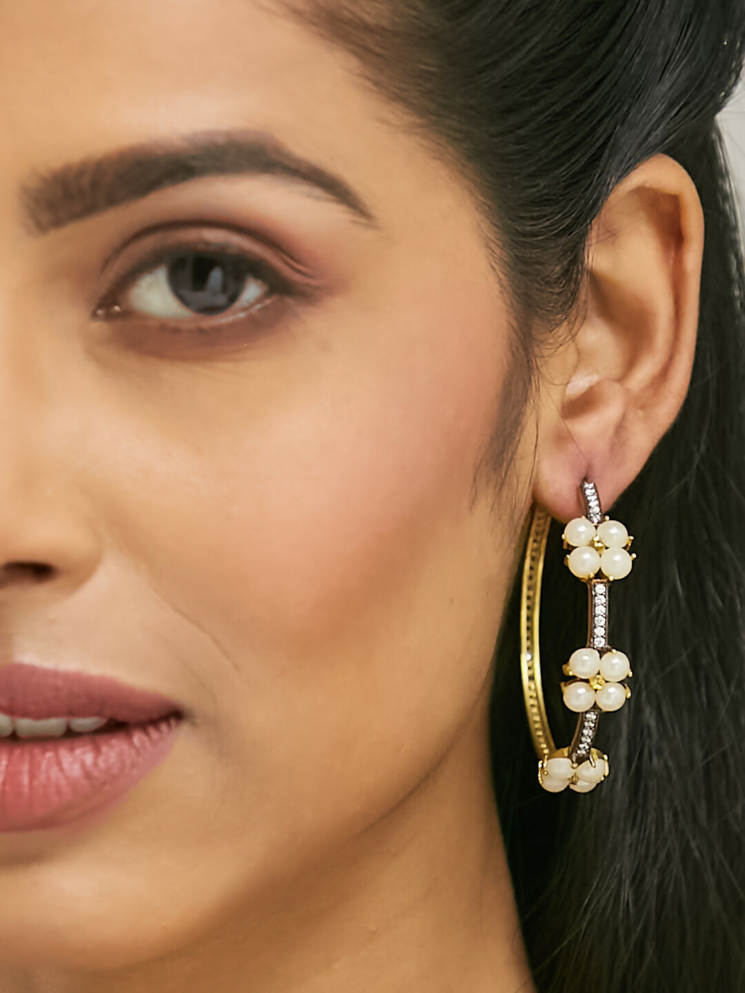 Nuyug 22K Gold-Plated Elegant Pearl Beaded Circular Hoop Earrings | Swadesiicart