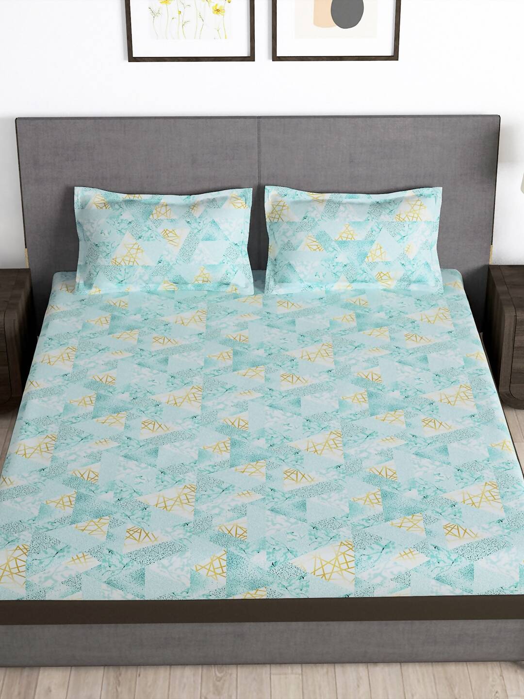 Story@home Blue & Yellow Printed Microfiber 180 TC Bedsheet With Pillow Cover - Swadesiicart