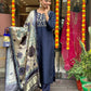 The52 Navy Blue Women's Beautiful Viscose Chanderi Fabric Embroidered Work Straight Kurta Pant and Dupatta Set - Swadesiicart