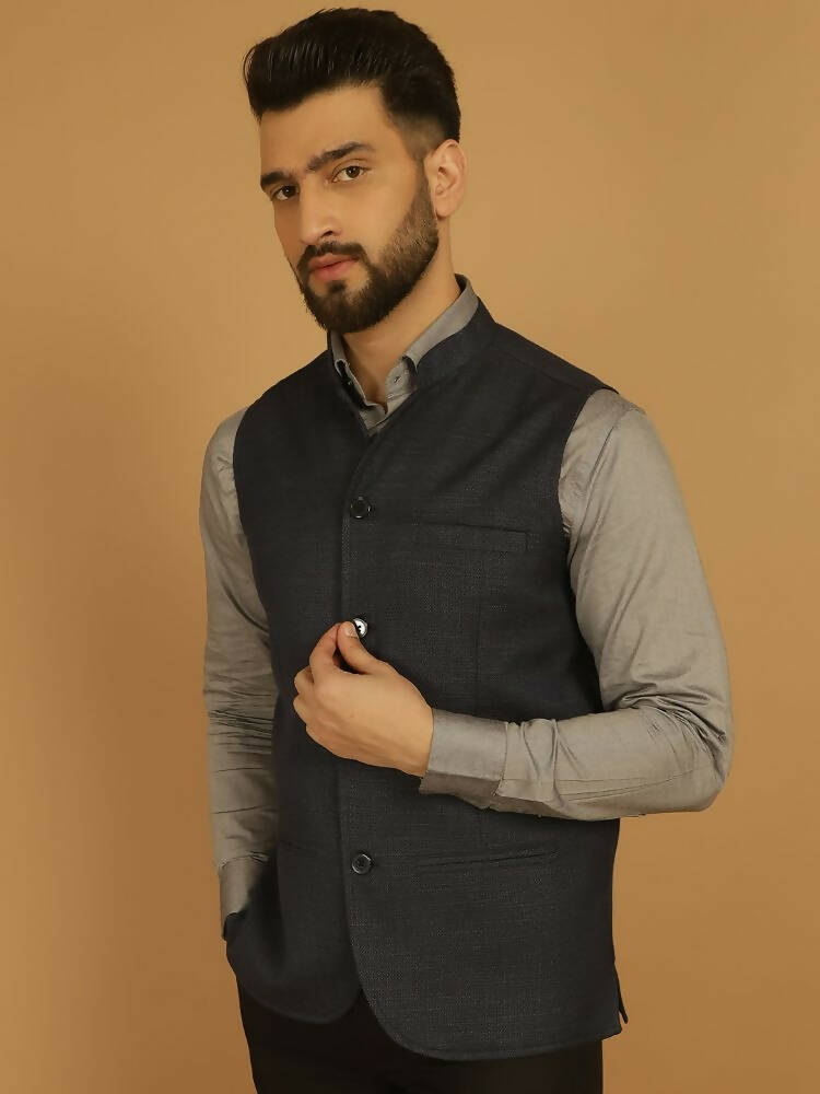 Even Apparels Nehru Jacket With Welt Pockets - Blue | Swadesiicart
