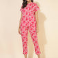 Janasya Women's Pink and White Cotton Printed Casual Regular Co-ords - Swadesiicart