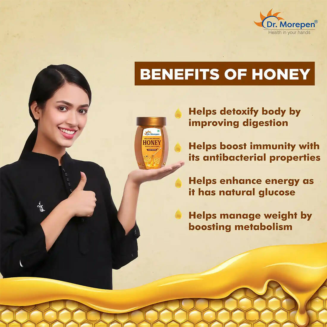 Dr. Morepen 100% Pure Organic Honey NMR Tested - Swadesiicart