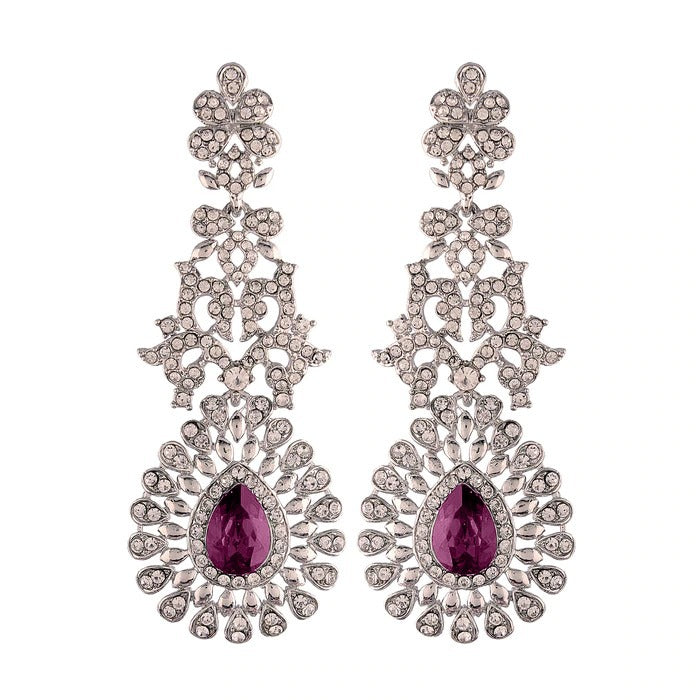 18k Rhodium Plated American Diamond Sparkling Dangle Earrings for Women - Wahe Jewels - Swadesiicart