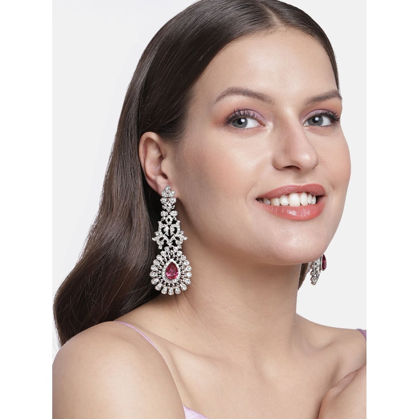 18k Rhodium Plated American Diamond Sparkling Dangle Earrings for Women - Wahe Jewels - Swadesiicart