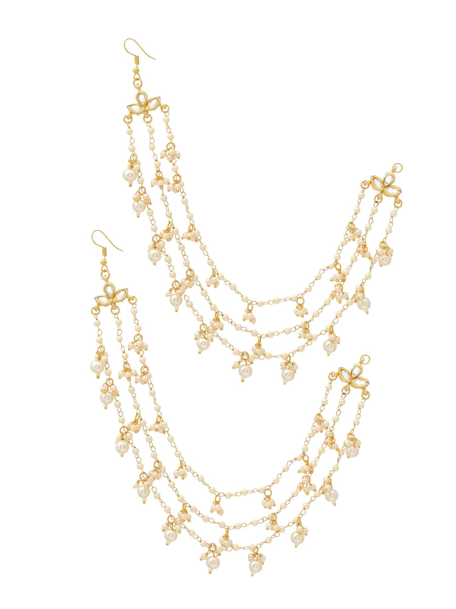 Ruby Raang Gold Pearl Ear Chains (set of 2) | Swadesiicart