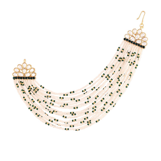 Gold-Polished Multi Strand Earring with Ear Chain Embellished With Pearl For Women/Girls - Wahe Jewels - Swadesiicart