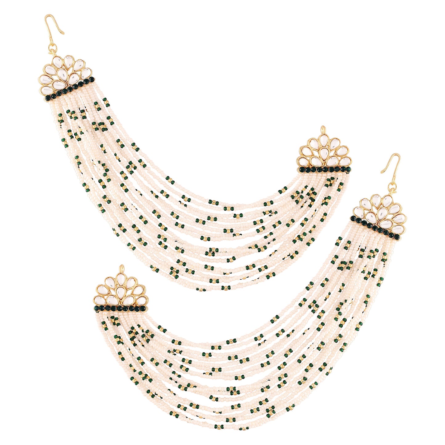 Gold-Polished Multi Strand Earring with Ear Chain Embellished With Pearl For Women/Girls - Wahe Jewels - Swadesiicart