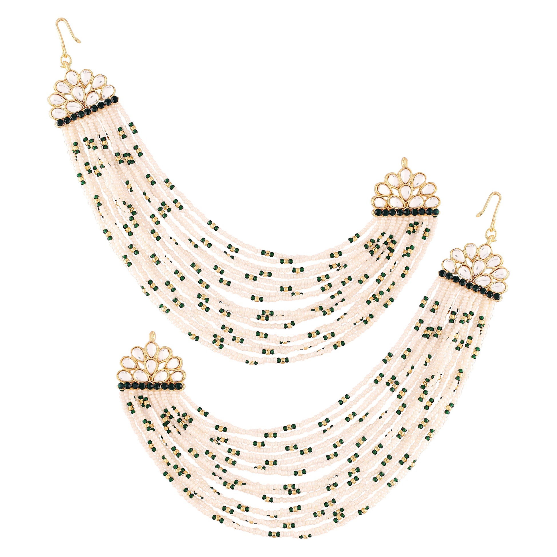 Gold-Polished Multi Strand Earring with Ear Chain Embellished With Pearl For Women/Girls - Wahe Jewels - Swadesiicart