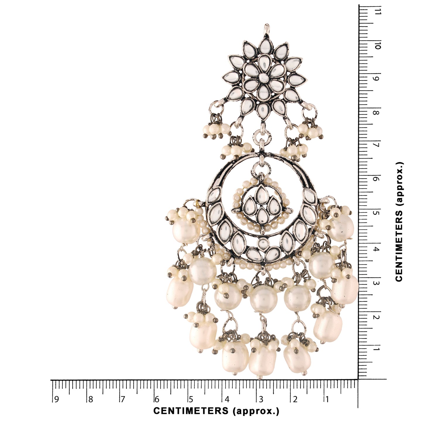 Gold-Polished Silver Oxidised Traditional Handcrafted Pearl Kundan Beaded Chandbali Earrings for Women/Girls - Wahe Jewels - Swadesiicart