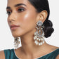Gold-Polished Silver Oxidised Traditional Handcrafted Pearl Kundan Beaded Chandbali Earrings for Women/Girls - Wahe Jewels - Swadesiicart