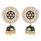 Gold-Polished Traditional Handcrafted Kundan Pearl Studded Meenakari Jhumki Earring for Women - Wahe Jewels - Swadesiicart