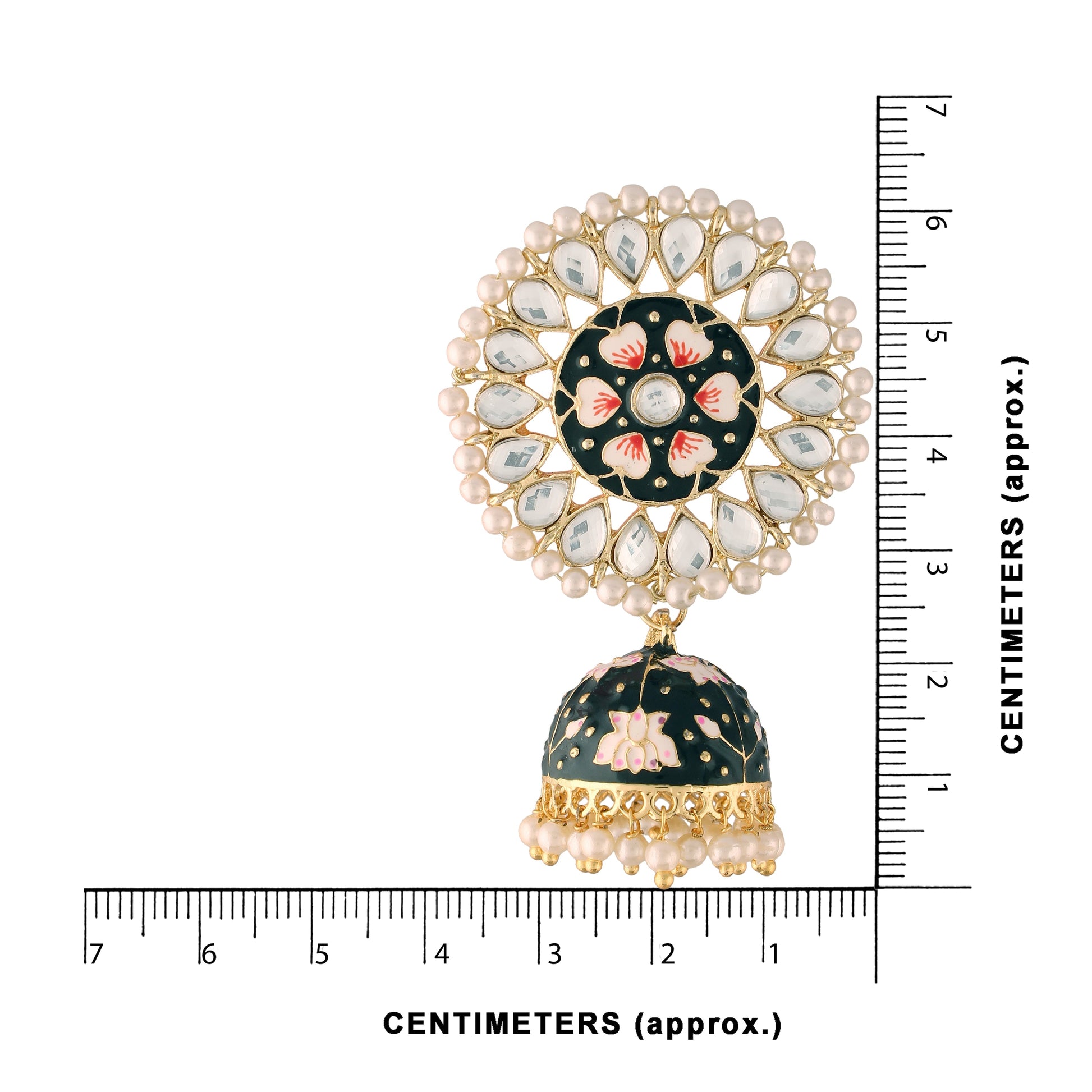 Gold-Polished Traditional Handcrafted Kundan Pearl Studded Meenakari Jhumki Earring for Women - Wahe Jewels - Swadesiicart