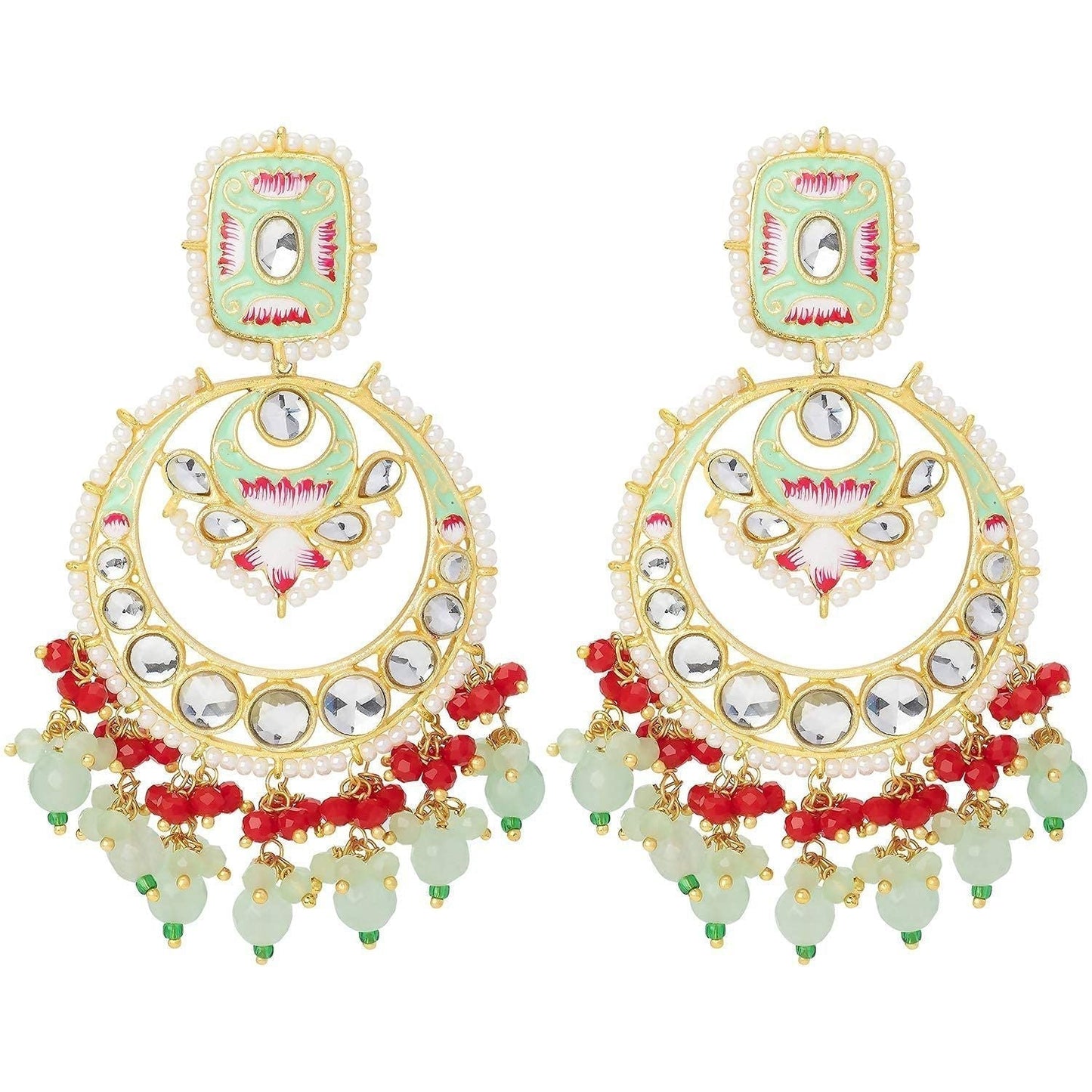 Gold-Polished Traditional Meenakari Stone Studded Pearl Dangle Earrings For Women - Wahe Jewels - Swadesiicart