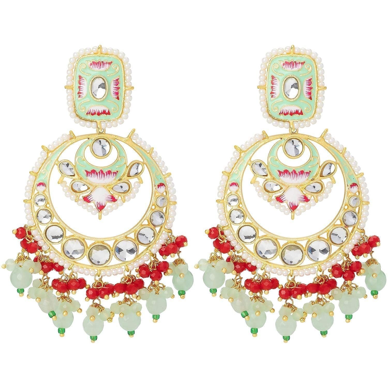 Gold-Polished Traditional Meenakari Stone Studded Pearl Dangle Earrings For Women - Wahe Jewels - Swadesiicart