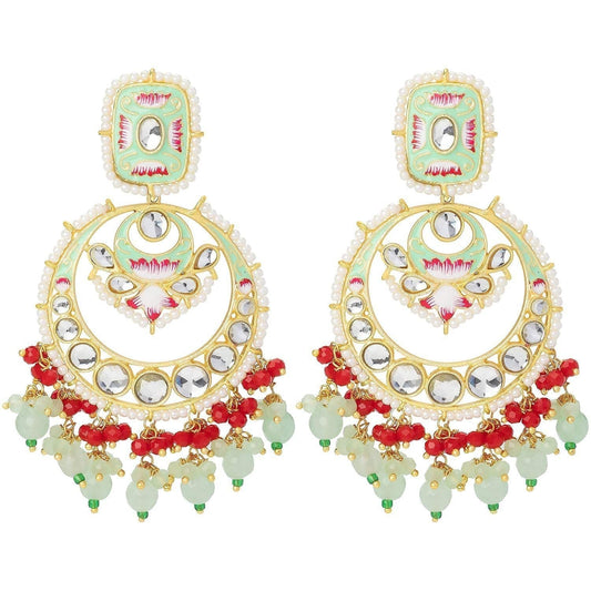 Gold-Polished Traditional Meenakari Stone Studded Pearl Dangle Earrings For Women - Wahe Jewels - Swadesiicart
