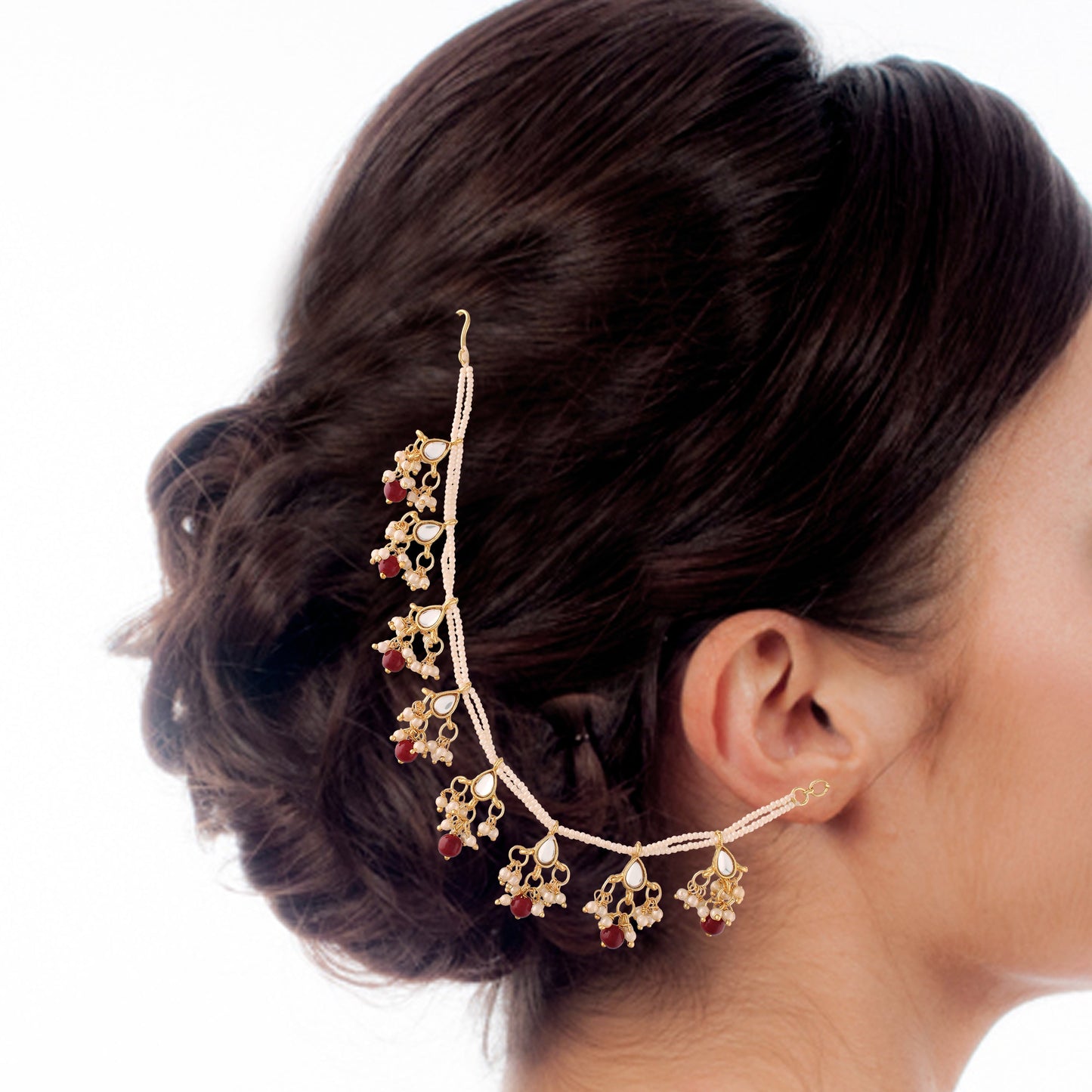 Gold-Polished Long Pearl Drop Beads Earring Chain Accessories For Women - Wahe Jewels - Swadesiicart
