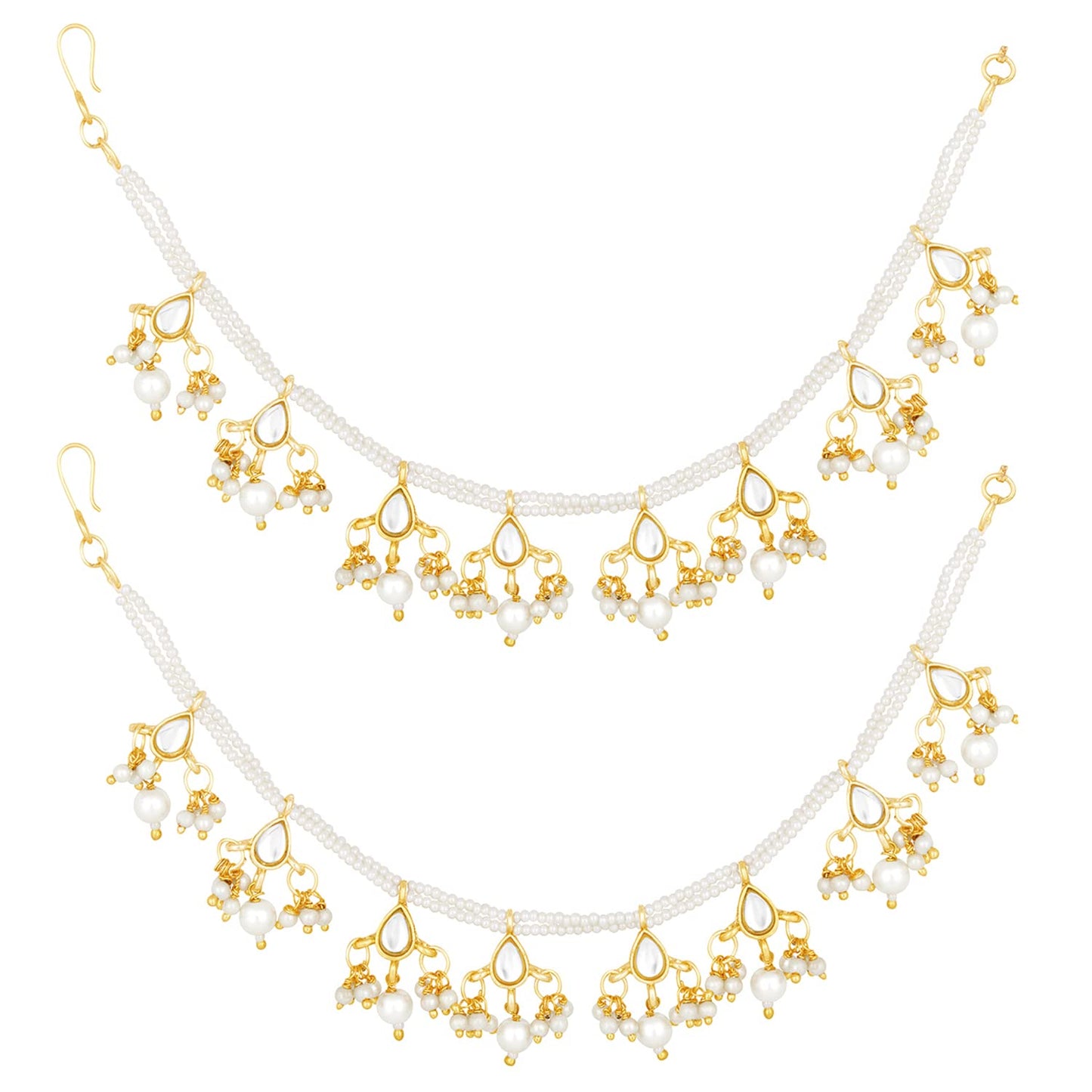 Gold-Polished Long Pearl Drop Beads Hair Chain Accessories for Women - Wahe Jewels - Swadesiicart