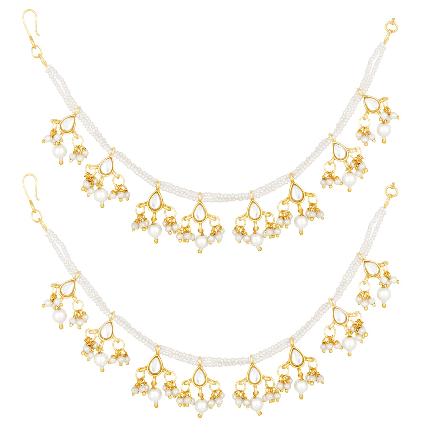 Gold-Polished Long Pearl Drop Beads Hair Chain Accessories for Women - Wahe Jewels - Swadesiicart