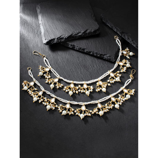 Gold-Polished Long Pearl Drop Beads Hair Chain Accessories for Women - Wahe Jewels - Swadesiicart