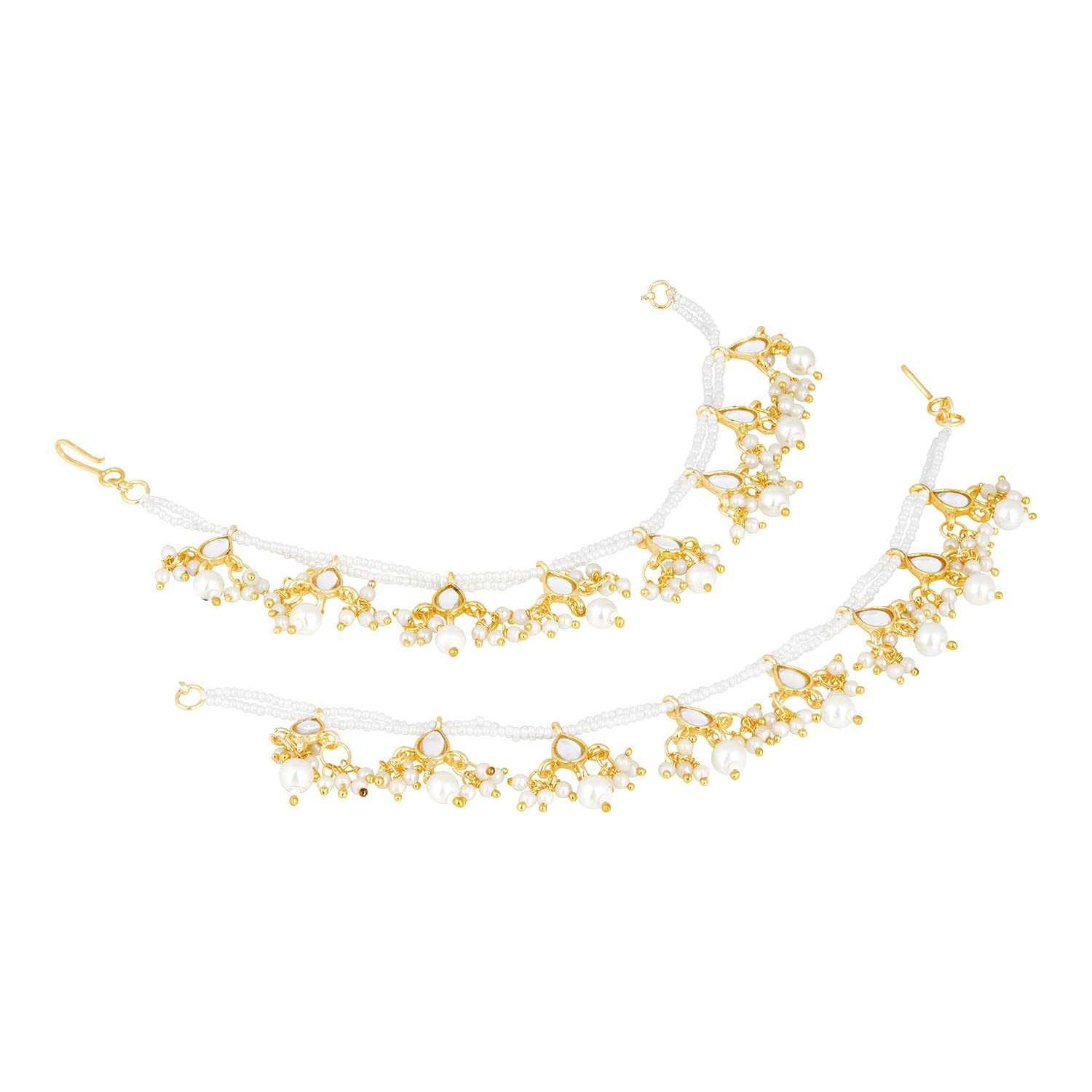 Gold-Polished Long Pearl Drop Beads Hair Chain Accessories for Women - Wahe Jewels - Swadesiicart