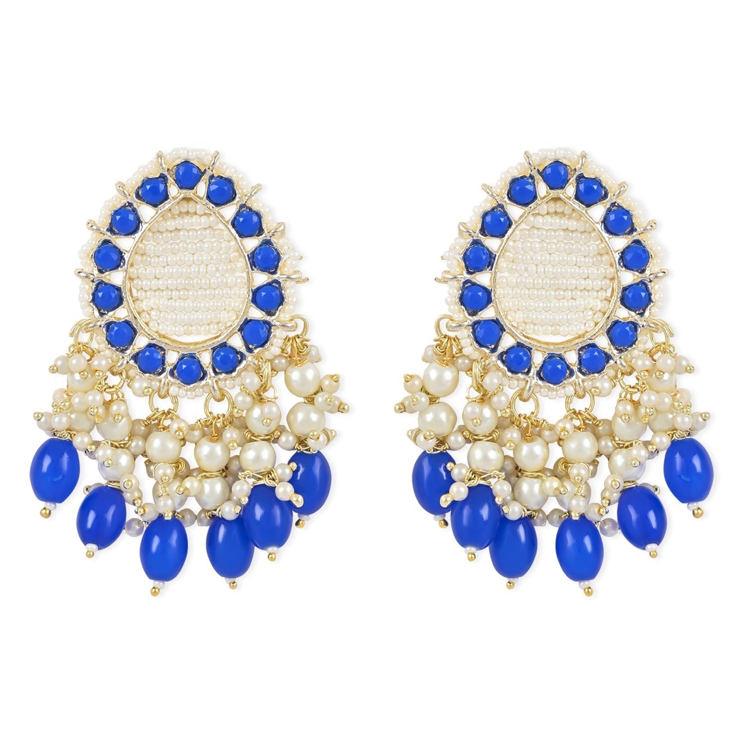 Gold-Polished Traditional Kundan Studded Pearl Drop Earrings For Women/Girls - Wahe Jewels - Swadesiicart
