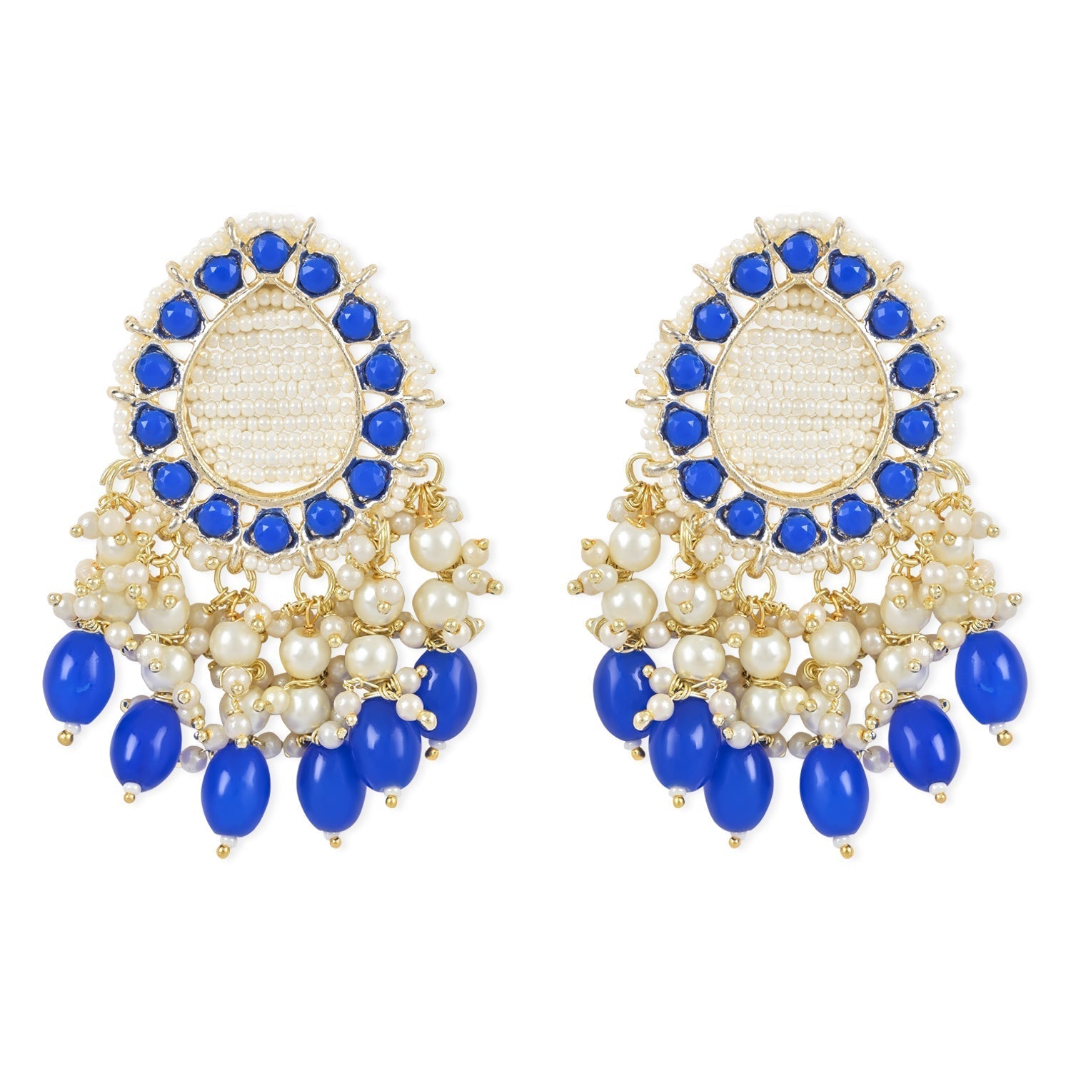 Gold-Polished Traditional Kundan Studded Pearl Drop Earrings For Women/Girls - Wahe Jewels - Swadesiicart