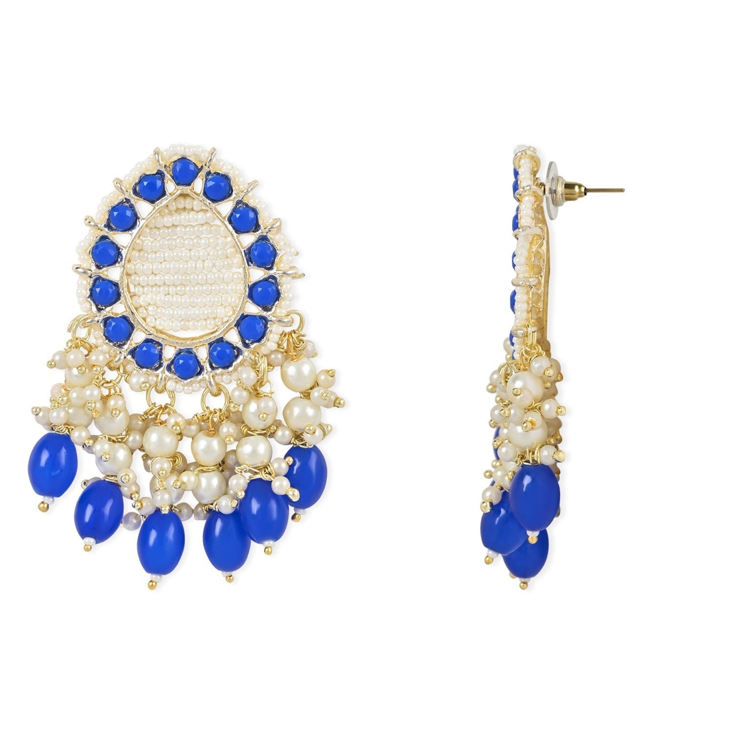 Gold-Polished Traditional Kundan Studded Pearl Drop Earrings For Women/Girls - Wahe Jewels - Swadesiicart