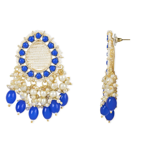 Gold-Polished Traditional Kundan Studded Pearl Drop Earrings For Women/Girls - Wahe Jewels - Swadesiicart