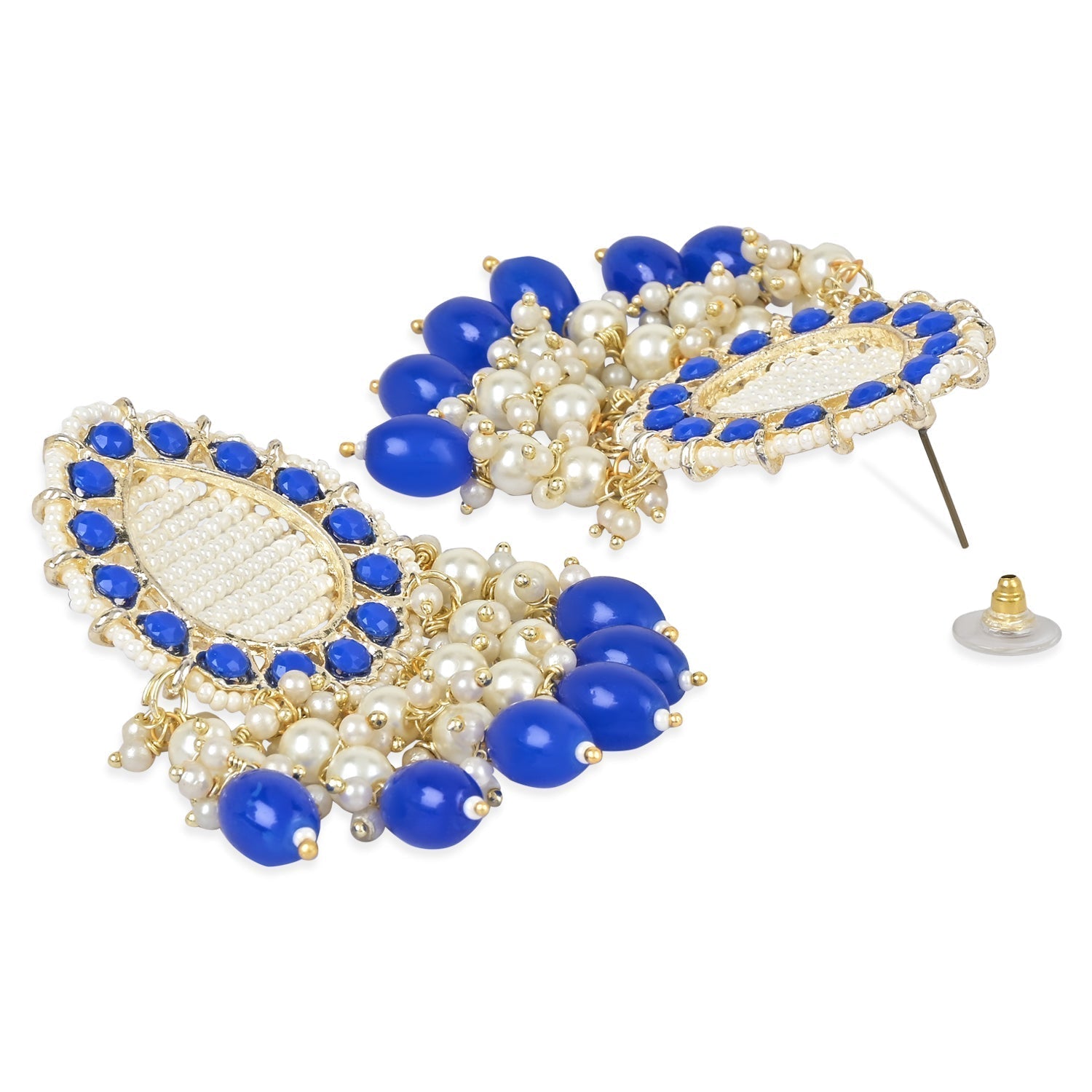 Gold-Polished Traditional Kundan Studded Pearl Drop Earrings For Women/Girls - Wahe Jewels - Swadesiicart