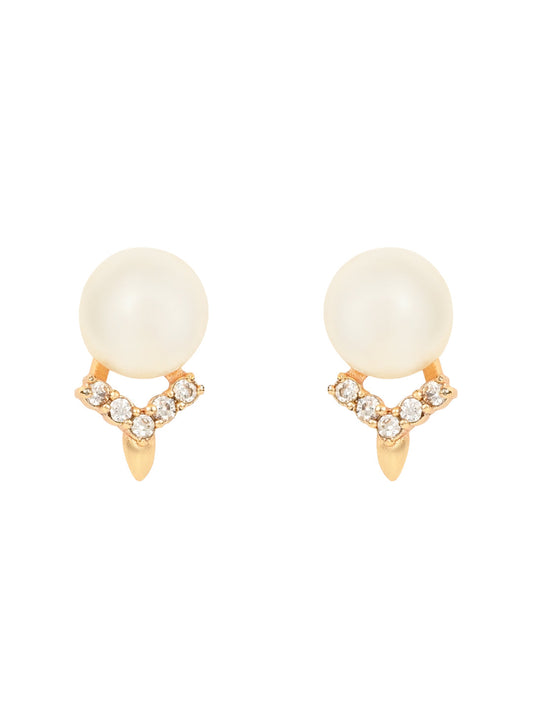 Stylish Latest Fashion Rose Gold-Polished & White Contemporary Studs Earrings for Women - Wahe Jewels - Swadesiicart