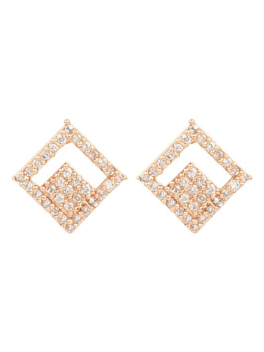 Stylish Latest Fashion Rose Gold-Polished Square Studs Earrings for Women - Wahe Jewels - Swadesiicart