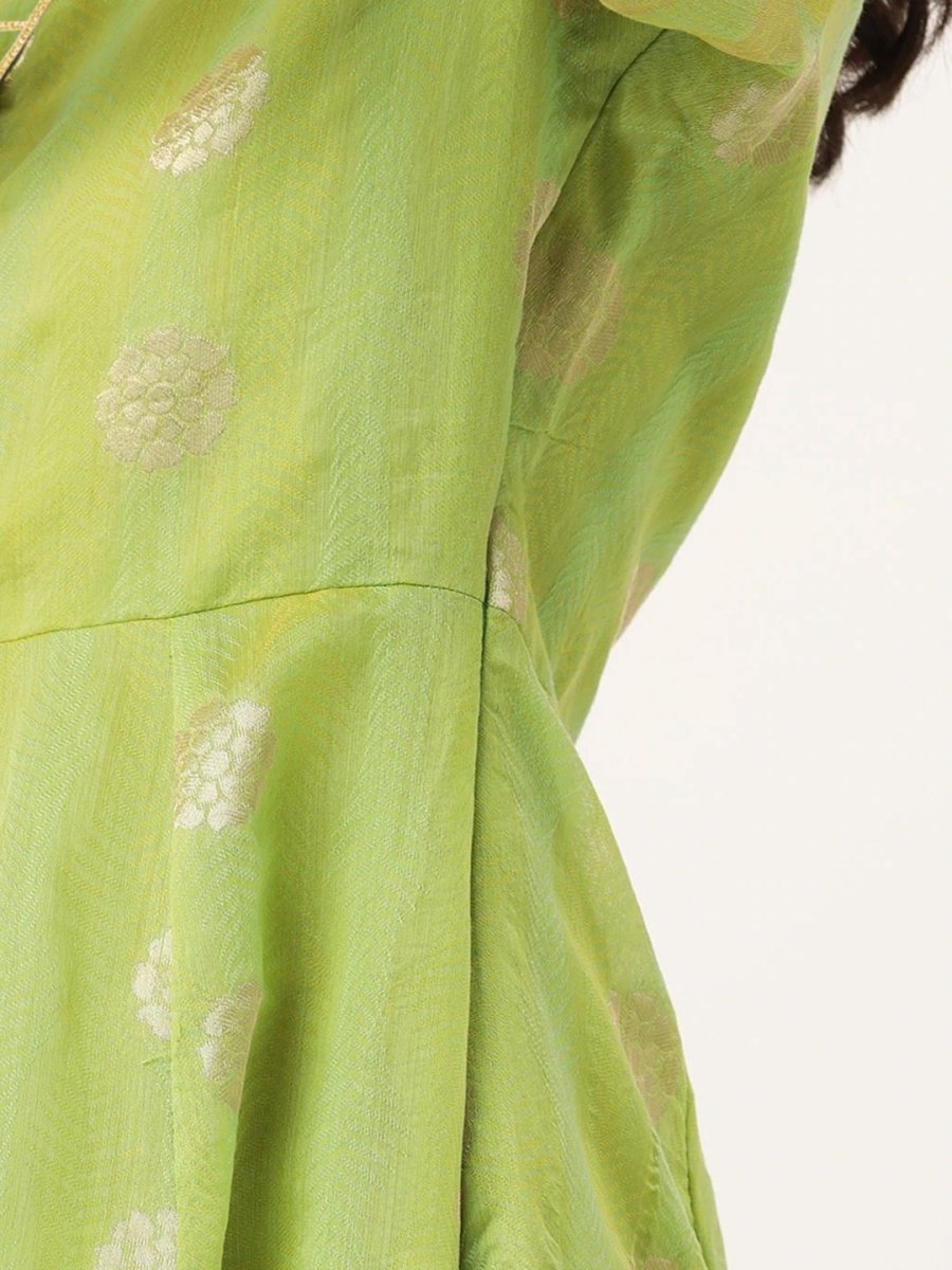 Ahalyaa Women Green Chanderi Jacquard Woven Dress | Swadesiicart