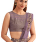Purple Satin Embroidered Ready To Wear Saree With Unstitched Blouse Piece - Nandika | Swadesiicart